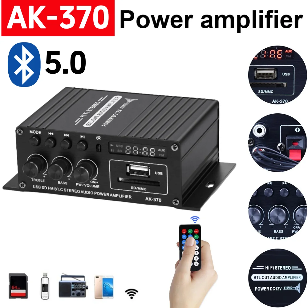 Home Cinema Choice - Wzmacniacz Bluetooth AK-370, wzmacniacz mocy 20W+20W