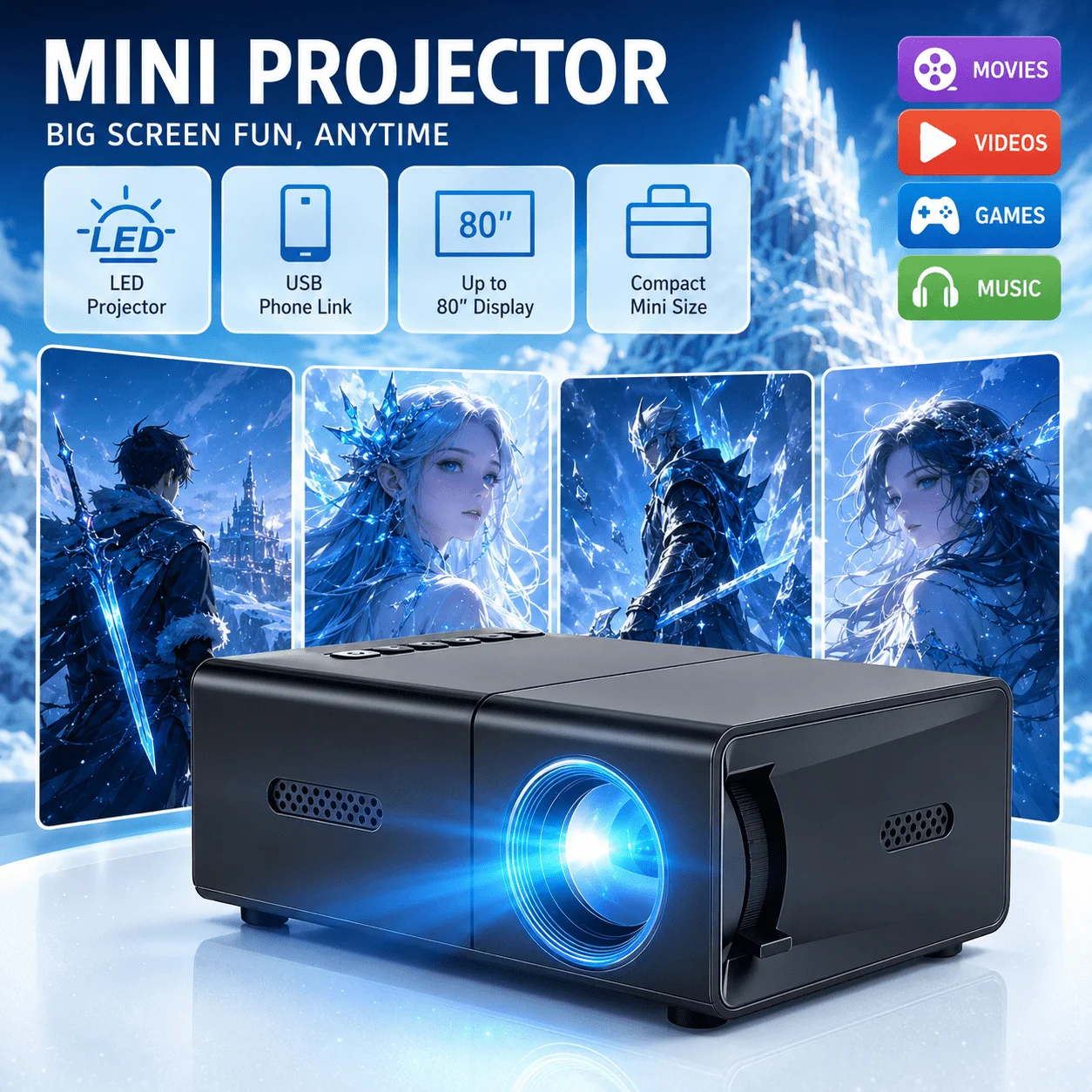 Mini przenośny projektor, komp – Home Cinema Gaming recenzja i cena